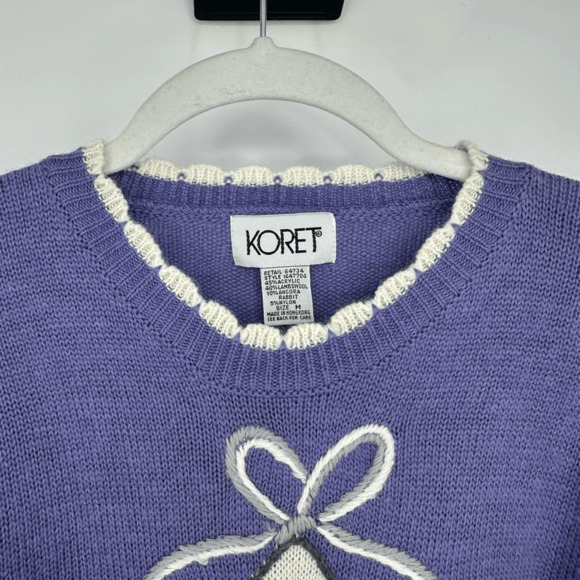 Vintage Wool Angora Embroidered Sweater M Purple Fairy Cottage Scalloped Neck - Picture 8 of 14